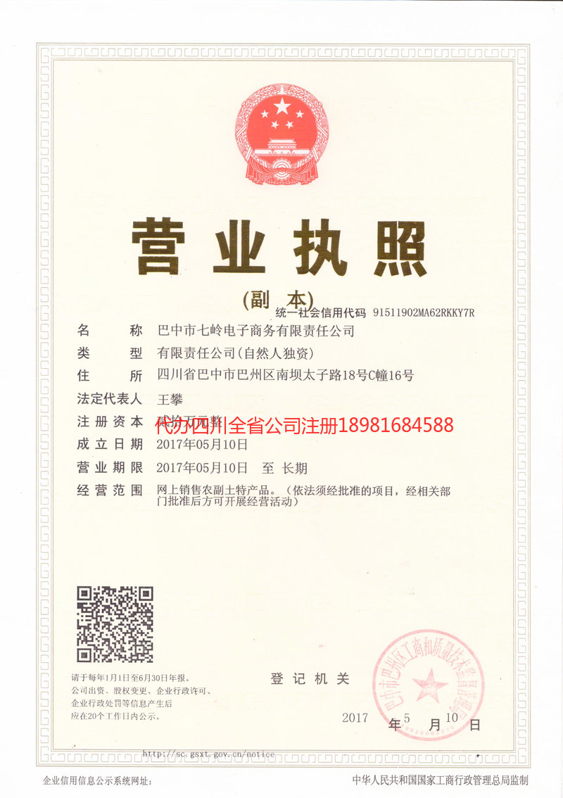 营山营山七岭电子商务有限责任公司
